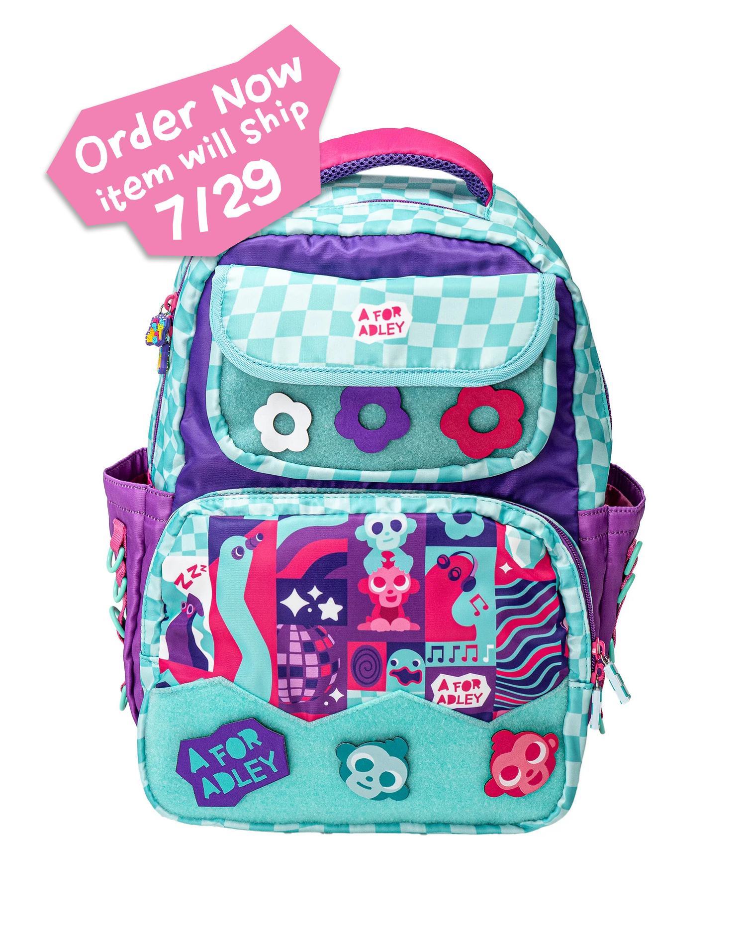 Adley's Retro Checkered Backpack (w/velcro patches)